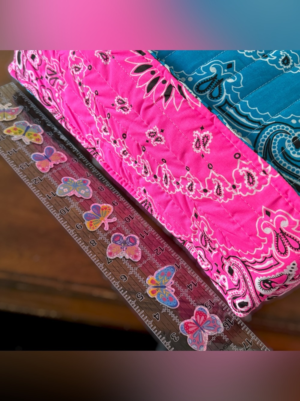 WHERE DID YOU GET THAT BAG Handmade Quilted Bandana Bag Turquoise & Pink - Picture 16 of 16